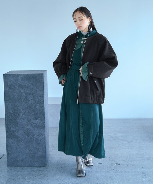 HARE（ハレ）の「ウーリーテックエリ2WAYミドルブルゾン(HARE)（ブルゾン・レディース・ブルー/ボルドー/ブラック・FREE）」の8枚目の写真