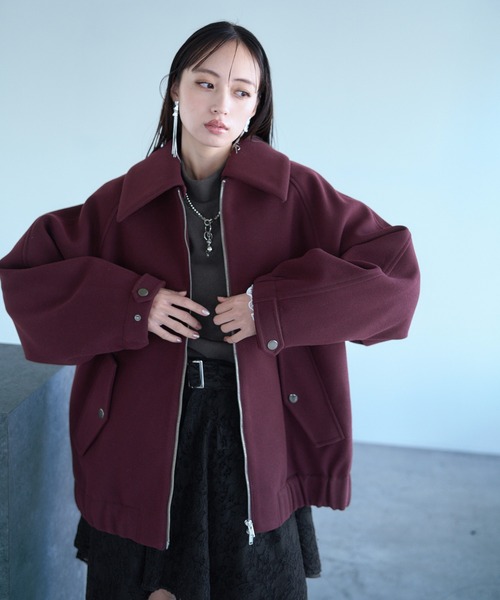 HARE（ハレ）の「ウーリーテックエリ2WAYミドルブルゾン(HARE)（ブルゾン・レディース・ブルー/ボルドー/ブラック・FREE）」の21枚目の写真
