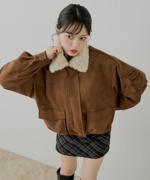 Chico ミリタリー レザージャケット ブラウン Chico（チコ）の「ミリタリーレザージャケット/ファー取外し可能