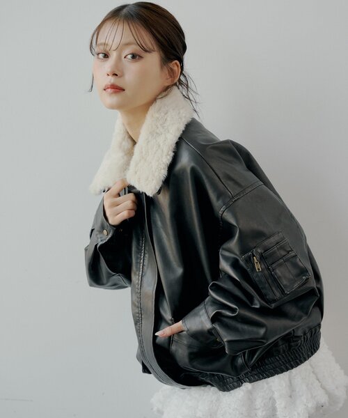 ミリタリーレザージャケット/ファー取外し可能（その他アウター