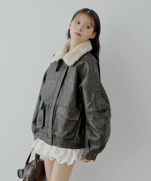 ミリタリーレザージャケット/ファー取外し可能（その他アウター