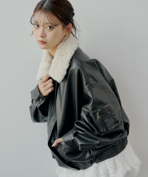 セール】ミリタリーレザージャケット/ファー取外し可能（その他