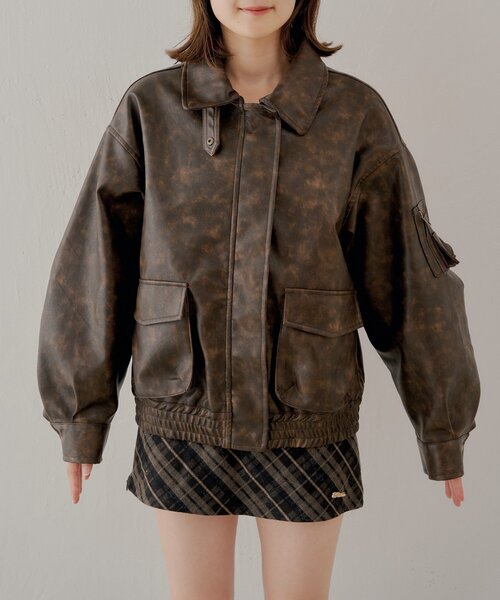 ミリタリーレザージャケット/ファー取外し可能（その他アウター