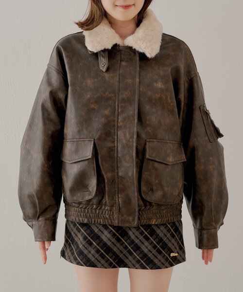 ミリタリーレザージャケット/ファー取外し可能（その他アウター