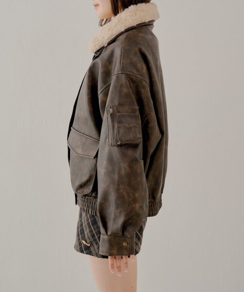 セール】ミリタリーレザージャケット/ファー取外し可能（その他