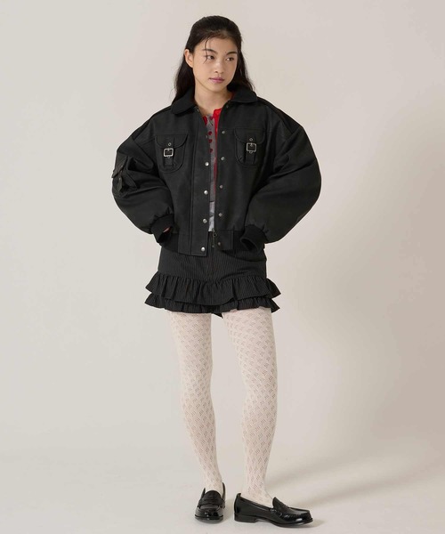 リブ ドッキング フェイクレザーブルゾン TINA：JOJUNブラウン新品未使用 リブドッキングフェイクレザーブルゾン | NANAE | TINA：JOJUN