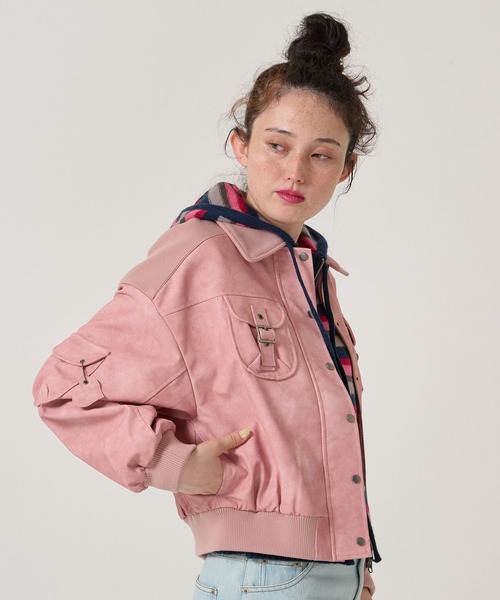 リブ ドッキング フェイクレザーブルゾン TINA：JOJUNブラウン新品未使用 リブ ドッキング フェイクレザーブルゾン TINA：JOJUN（ブルゾン