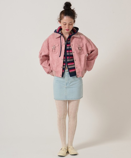 リブ ドッキング フェイクレザーブルゾン TINA：JOJUN（ブルゾン