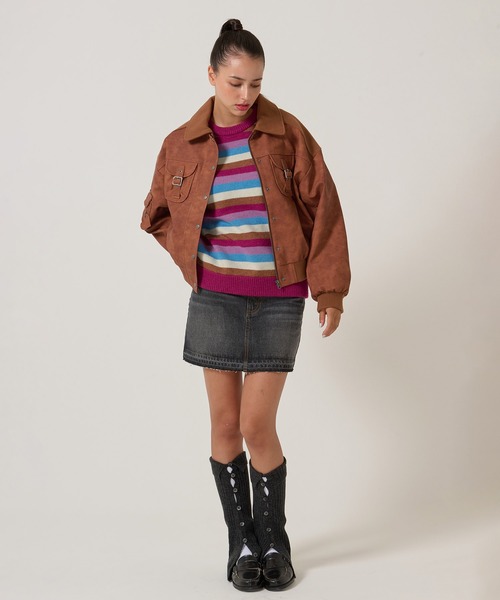 セール】リブ ドッキング フェイクレザーブルゾン TINA：JOJUN