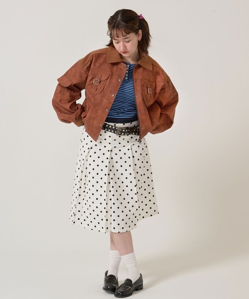 リブ ドッキング フェイクレザーブルゾン TINA：JOJUNブラウン新品未使用 リブ ドッキング フェイクレザーブルゾン TINA：JOJUN（ブルゾン