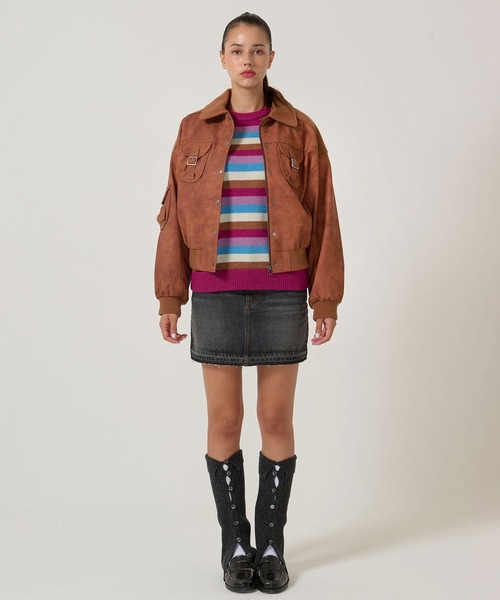 セール】リブ ドッキング フェイクレザーブルゾン TINA：JOJUN