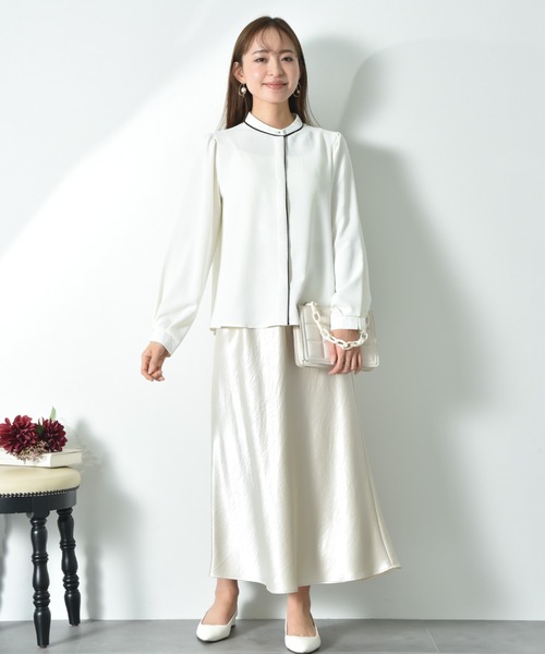 INTERPLANET（インタープラネット）の「【UV・接触冷感】ポーラ配色ゴールドピンブラウス（シャツ/ブラウス・レディース・ブラック/ベージュ/オフホワイト・FREE）」の8枚目の写真