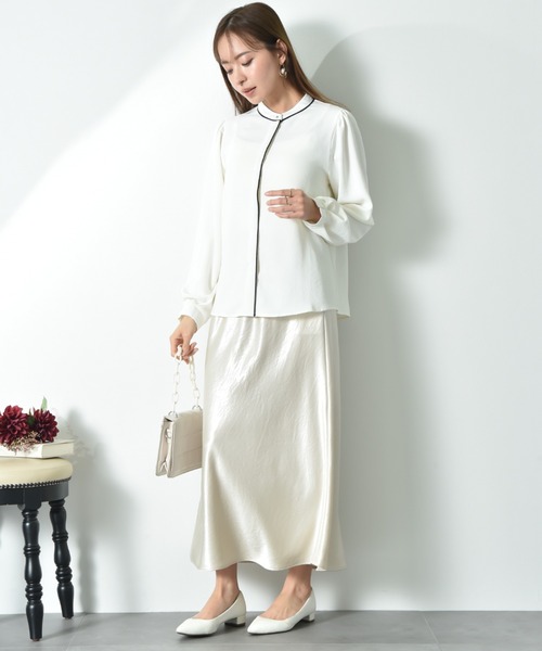 INTERPLANET（インタープラネット）の「【UV・接触冷感】ポーラ配色ゴールドピンブラウス（シャツ/ブラウス・レディース・ブラック/ベージュ/オフホワイト・FREE）」の9枚目の写真