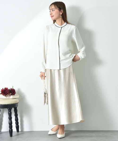 INTERPLANET（インタープラネット）の「【UV・接触冷感】ポーラ配色ゴールドピンブラウス（シャツ/ブラウス・レディース・ブラック/ベージュ/オフホワイト・FREE）」の10枚目の写真