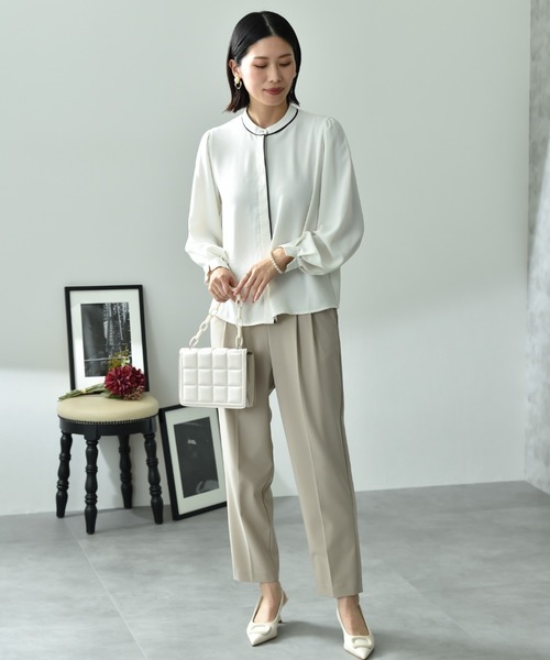 INTERPLANET（インタープラネット）の「【UV・接触冷感】ポーラ配色ゴールドピンブラウス（シャツ/ブラウス・レディース・ブラック/ベージュ/オフホワイト・FREE）」の15枚目の写真