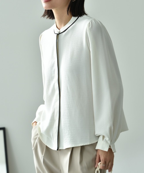 INTERPLANET（インタープラネット）の「【UV・接触冷感】ポーラ配色ゴールドピンブラウス（シャツ/ブラウス・レディース・ブラック/ベージュ/オフホワイト・FREE）」の20枚目の写真