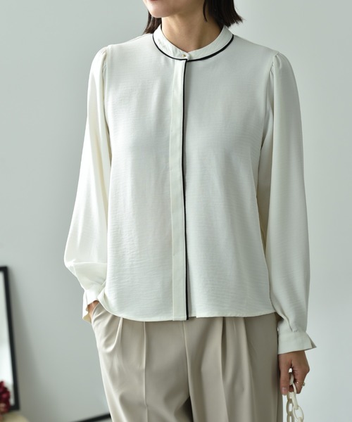 INTERPLANET（インタープラネット）の「【UV・接触冷感】ポーラ配色ゴールドピンブラウス（シャツ/ブラウス・レディース・ブラック/ベージュ/オフホワイト・FREE）」の18枚目の写真