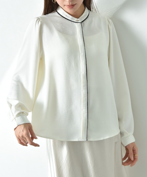 INTERPLANET（インタープラネット）の「【UV・接触冷感】ポーラ配色ゴールドピンブラウス（シャツ/ブラウス・レディース・ブラック/ベージュ/オフホワイト・FREE）」の11枚目の写真