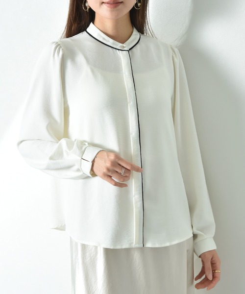 INTERPLANET（インタープラネット）の「【UV・接触冷感】ポーラ配色ゴールドピンブラウス（シャツ/ブラウス・レディース・ブラック/ベージュ/オフホワイト・FREE）」の12枚目の写真