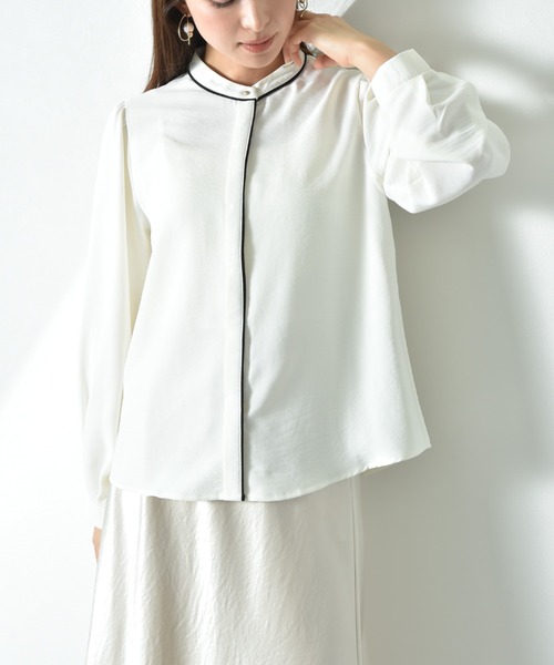 INTERPLANET（インタープラネット）の「【UV・接触冷感】ポーラ配色ゴールドピンブラウス（シャツ/ブラウス・レディース・ブラック/ベージュ/オフホワイト・FREE）」の14枚目の写真