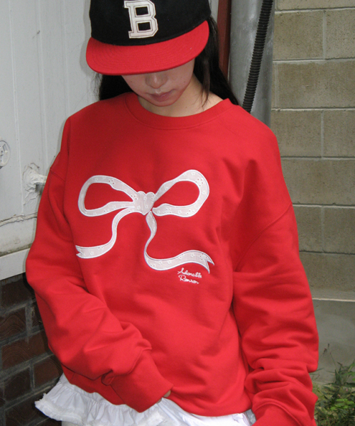 RONRON(ロンロン)の「HEART RIBBON LACE APPLIQUE SWEATSHIRT RED(スウェット・レディース・その他・FREE)」の5枚目の写真