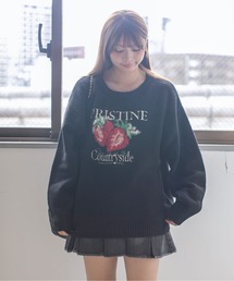 《ロゴ刺繍×フルーツモチーフ》レディース ニット プルオーバー 秋冬
