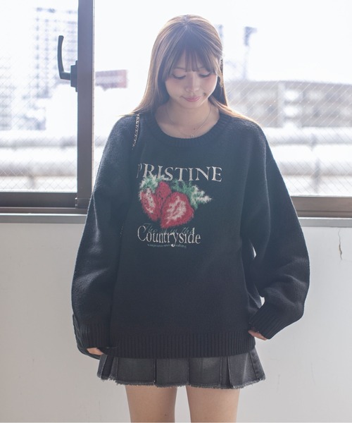 GORGE（ゴージ）の「《ロゴ刺繍×フルーツモチーフ》レディース ニット プルオーバー 秋冬（ニット/セーター・レディース・ネイビー/ブラウン/アイボリー/ブラック・F）」の3枚目の写真