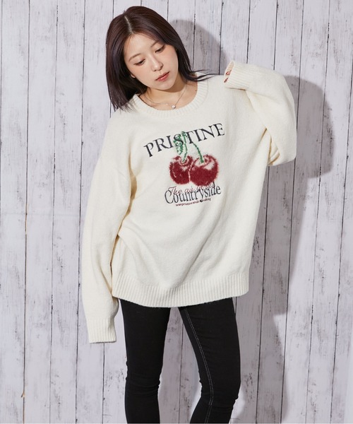 GORGE（ゴージ）の「《ロゴ刺繍×フルーツモチーフ》レディース ニット プルオーバー 秋冬（ニット/セーター・レディース・ネイビー/ブラウン/アイボリー/ブラック・F）」の12枚目の写真