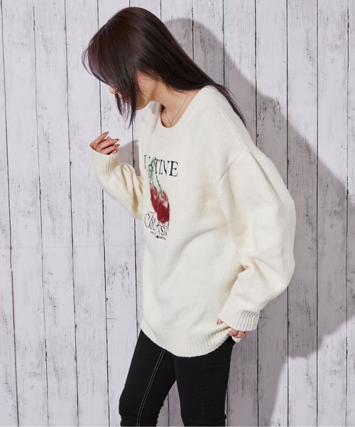 セール】《ロゴ刺繍×フルーツモチーフ》レディース ニット プル