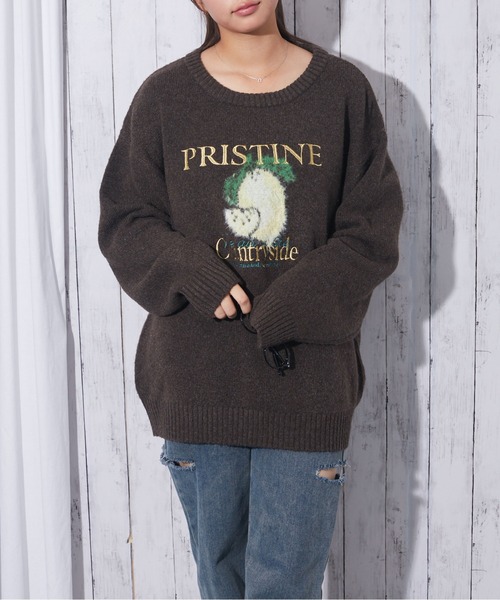 セール】《ロゴ刺繍×フルーツモチーフ》レディース ニット プル