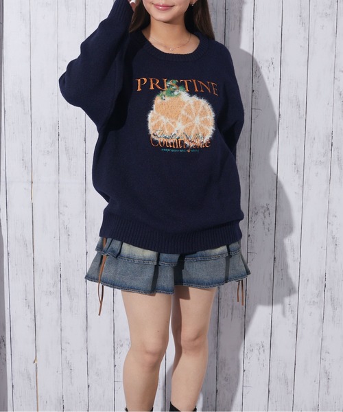 GORGE（ゴージ）の「《ロゴ刺繍×フルーツモチーフ》レディース ニット プルオーバー 秋冬（ニット/セーター・レディース・ネイビー/ブラウン/アイボリー/ブラック・F）」の6枚目の写真