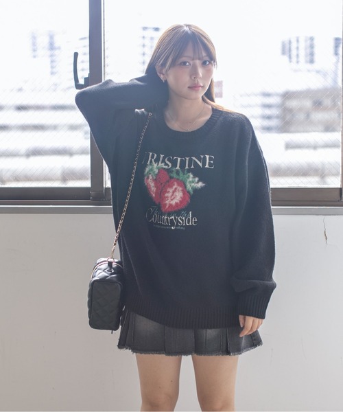 GORGE（ゴージ）の「《ロゴ刺繍×フルーツモチーフ》レディース ニット プルオーバー 秋冬（ニット/セーター・レディース・ネイビー/ブラウン/アイボリー/ブラック・F）」の9枚目の写真