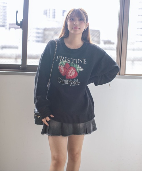GORGE（ゴージ）の「《ロゴ刺繍×フルーツモチーフ》レディース ニット プルオーバー 秋冬（ニット/セーター・レディース・ネイビー/ブラウン/アイボリー/ブラック・F）」の10枚目の写真