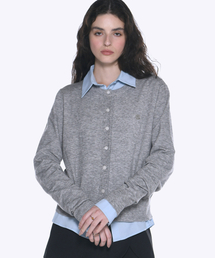 スタンダードフィットソフトタッチベーシックラウンドニットカーディガン[グレー]