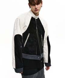 RSSC（アールエスエスシー）の「PUNCHING & LEATHER BIKER JACHET - WHITE/BLACK（ライダースジャケット）」