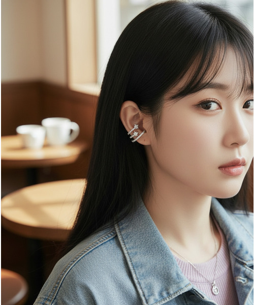 Burner（バーナー）の「【Sonu jewelry（ソヌジュエリー）】スターライン 3連ビジューフィットイヤーカフ oku-ecuf-2-9（イヤーカフ・レディース・シルバー・FREE）」の3枚目の写真