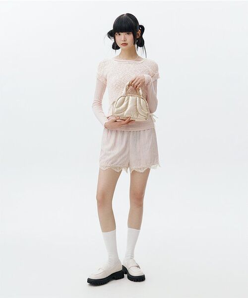 PLACE STUDIO（プレイススタジオ）の「サイドリボンストラップポイントパフ半袖ニットトップ[ピンク]（ニット/セーター・レディース・PINK・FREE）」の8枚目の写真