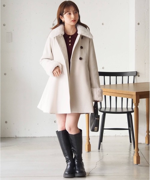 tiptop（ティップトップ）の「ファーティペットミドル丈フレアコート（ステンカラーコート・レディース・アイボリー/ブラック/チャコールグレー・FREE）」の19枚目の写真