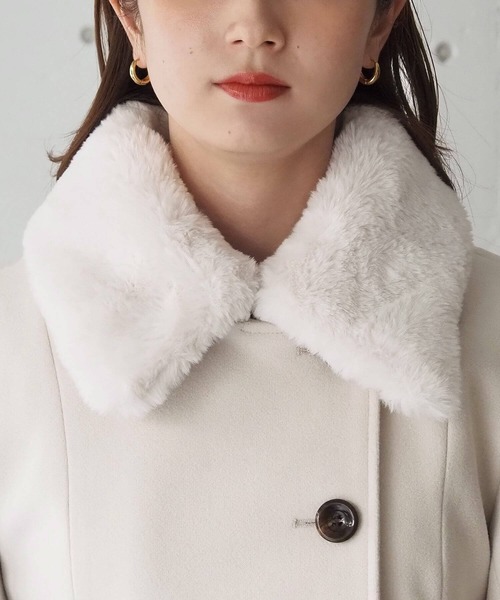 tiptop（ティップトップ）の「ファーティペットミドル丈フレアコート（ステンカラーコート・レディース・アイボリー/ブラック/チャコールグレー・FREE）」の22枚目の写真