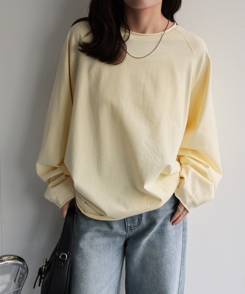 ap retro(アプレトロ)の「ソフトリラックス ボリュームスリーブロンTee / 大人カジュアルトップス(Tシャツ/カットソー・レディース・ブラック/オフホワイト/イエロー/ミント/ピンク・FREE)」の7枚目の写真