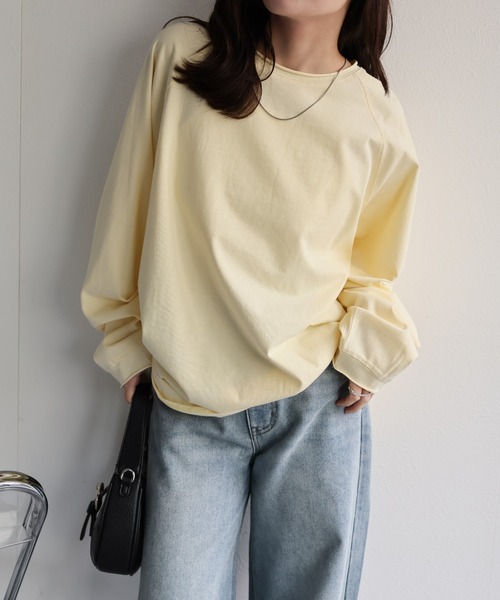 ap retro(アプレトロ)の「ソフトリラックス ボリュームスリーブロンTee / 大人カジュアルトップス(Tシャツ/カットソー・レディース・ブラック/オフホワイト/イエロー/ミント/ピンク・FREE)」の8枚目の写真