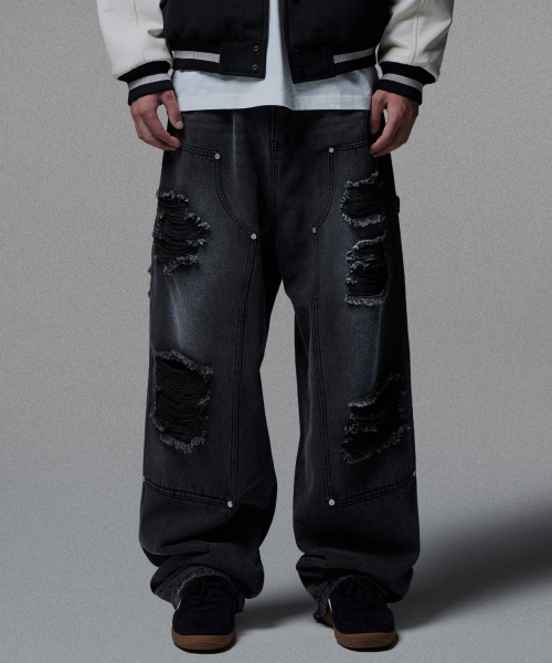 NOT4NERD(ノットフォーナード)の「Destroyed Double Knee Carpenter Pants - Black(デニムパンツ・レディース・その他・LARGE/X-LARGE)」の1枚目の写真