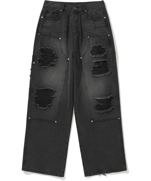 NOT4NERD(ノットフォーナード)の「Destroyed Double Knee Carpenter Pants - Black(デニムパンツ・レディース・その他・LARGE/X-LARGE)」の2枚目の写真