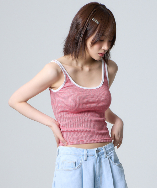 UNKNOWN PLANET(アンノウンプラネット)の「配色ストライプノースリーブトップスレッド(Tシャツ/カットソー・レディース・その他・FREE)」の2枚目の写真