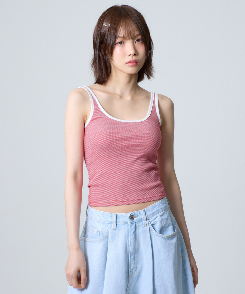 UNKNOWN PLANET(アンノウンプラネット)の「配色ストライプノースリーブトップスレッド(Tシャツ/カットソー・レディース・その他・FREE)」の3枚目の写真