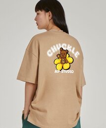 ホワイトチャクルベアラウンドネック15番手コットン半袖Tシャツ_ベージュ