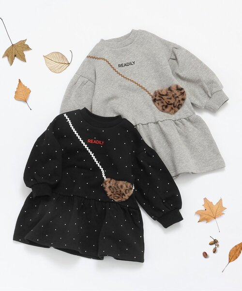 BREEZE(ブリーズ)の「【裏起毛/リンク】ハートポシェットワンピース_ジュニア対応(ワンピース・キッズ・ブラック/グレー・140/130/120/110/100/90/80)」の6枚目の写真