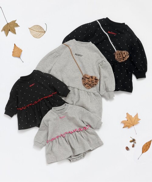 BREEZE(ブリーズ)の「【裏起毛/リンク】ハートポシェットワンピース_ジュニア対応(ワンピース・キッズ・ブラック/グレー・140/130/120/110/100/90/80)」の7枚目の写真