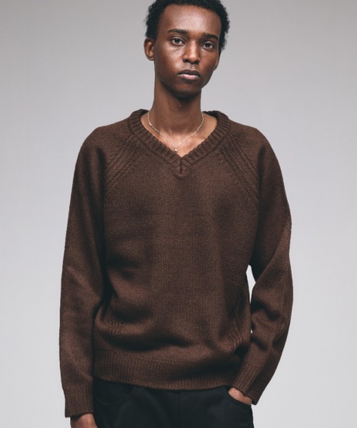 セール】Panel Stitch V-Neck Knit / ラグランVネックニット（ニット