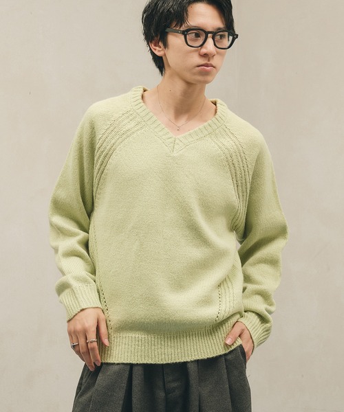 新品ライトグリーン Vネック バルーンスリーブセーター ほぼ新品】 SUREVE Vネックニットトップス グリーン バルーンスリーブ